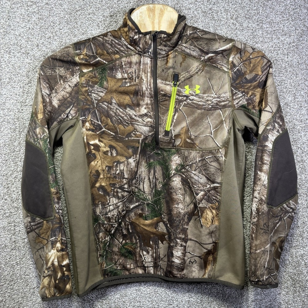 Under Armour ColdGear Jacket Mens Medium Brown Camo 1/4 Zip Fleece Hunting